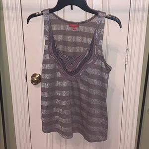 Anthropologie gray embroidered tank top size small